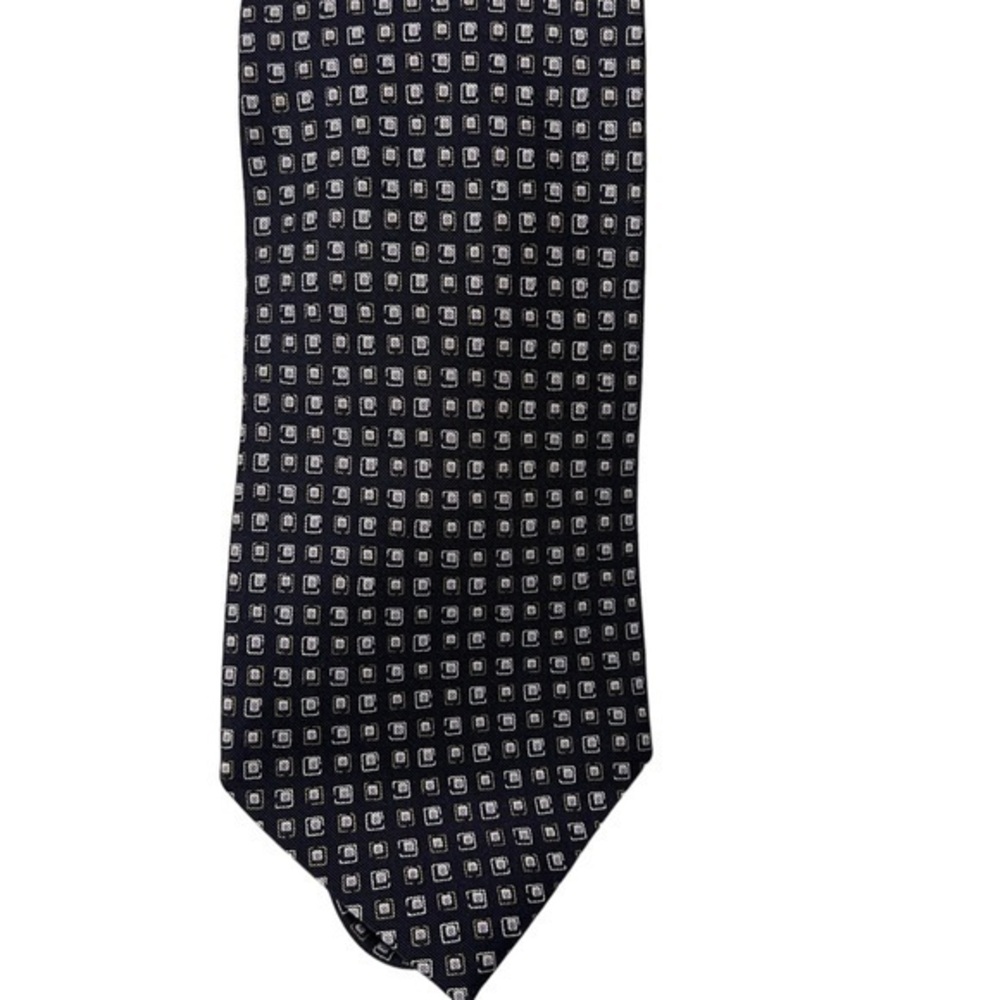Ermenegildo Zegna navy blue & light gray small geometric print Italian silk tie